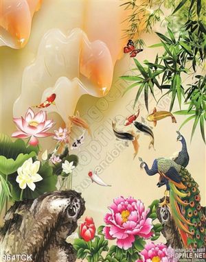 Tranh hoa sen và bầu trời xanh