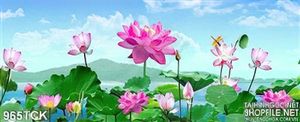 Tranh hoa sen và bầu trời xanh