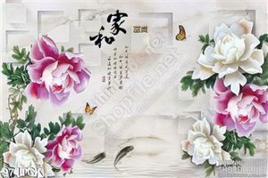 Tranh hoa mẫu đơn giả ngọc 3d wall