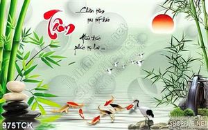 Tranh chữ tâm và cá chép bơi lội