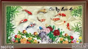 Tranh cửu ngư và cá koi đẹp nghệ thuật