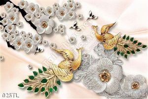 Tranh lụa 3D hoa mai kim cương đẹp