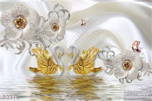 Tranh lụa 3D hoa mai và thiên nga