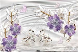 Tranh lụa 3D hoa và thiên nga