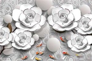 Tranh lụa 3D hoa hồng và cá chép