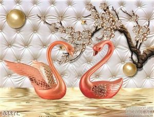 Tranh lụa 3D thiên nga và hoa