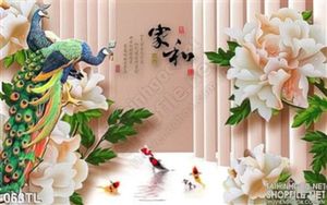 Tranh lụa 3D chim công và hoa mẫu đơn