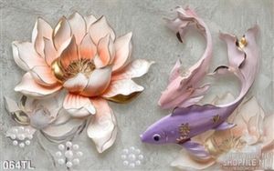 Tranh lụa 3D hoa sen và cá