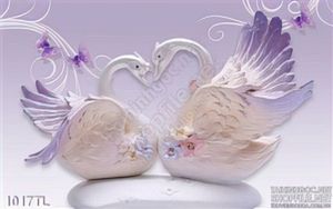 Tranh lụa 3D chim thiên nga trang trí phòng ngủ