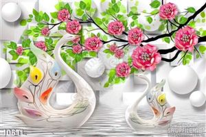 Tranh lụa 3D thiên nga và hoa đào
