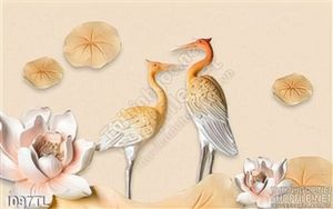 Tranh lụa 3D chim Hạc và hoa Sen mới nhất hiện nay