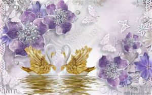 Tranh lụa 3D chim thiên nga trang trí
