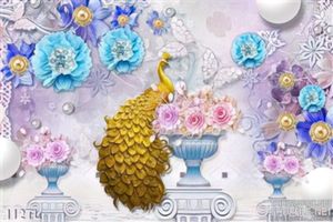 Tranh lụa 3D chim công phong thủy