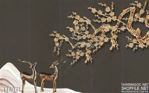 Tranh lụa 3D hươu nai tài lộc độc đáo