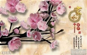 Tranh lụa 3D hoa đào trang trí treo tường