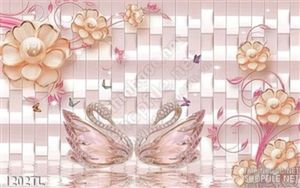 Tranh lụa 3D thiên nga và hoa kim cương mới nhất