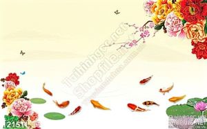 Tranh cá chép và hoa mẫu đơn đẹp độc đáo