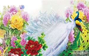 Tranh chim công và hoa mẫu đơn giả ngọc đẹp nhất