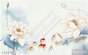 Tranh hoa sen cá chép phong thủy trang trí tường