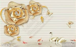 Tranh lụa 3D hoa hồng vàng và cá chép