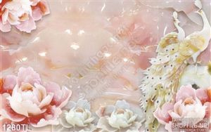 Tranh giả ngọc hoa Sen và chim công đẹp