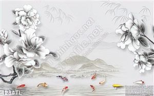 Tranh cá chép và hoa phong thủy trang trí tường