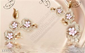 Tranh lụa 3D hoa đào nghệ thuật trang trí phòng khách
