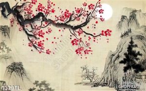 Tranh thư pháp hoa đào trang trí treo tường đẹp