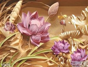 Tranh lụa 3D hoa sen gỗ đẹp
