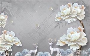 Tranh lụa 3D hươu nai và hoa mẫu đơn