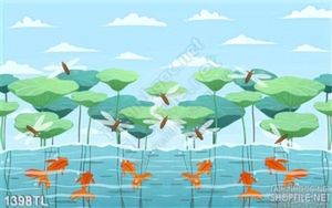 Tranh decor cá chép và hoa sen
