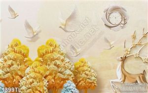 Tranh lụa 3D nươu nai trang trí tường phòng khách