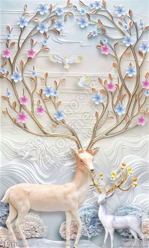 Tranh lụa 3D hươu phong thủy đẹp