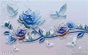 Tranh lụa 3D hoa và chim bồ câu