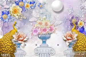 Tranh lụa 3D đôi chim công và hoa