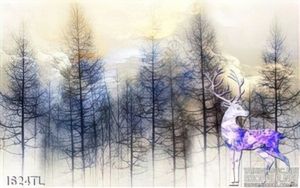 Tranh hươu và rừng thông đẹp