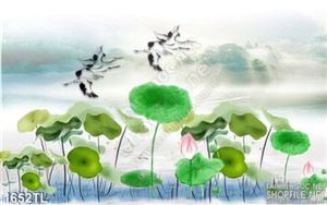 Tranh hoa Sen thư pháp và chim Hạc