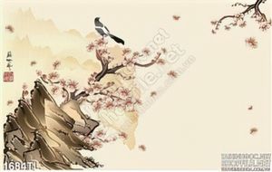 Tranh hoa Đào và chim sẻ trang trí