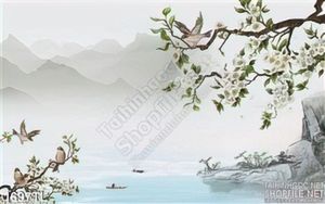 Tranh màu nước  chim én trang trí phòng ngủ