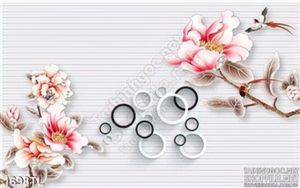 Tranh 3D hoa mẫu đơn và chim én