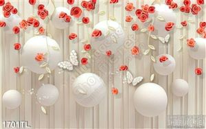 Tranh 3D hoa hồng và quả cầu