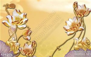 Tranh hoa Sen kim tiền đẹp độc đáo