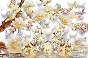 Tranh lụa 3D chim thiên nga đẹp