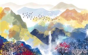 Tranh màu nước rừng núi hiện đại trang trí phòng khách
