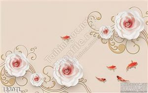 Tranh 3D hoa hồng và cá chép trang trí tường