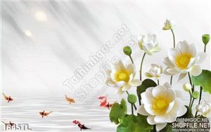 Tranh lụa 3D hoa Sen và cá chép đẹp độc đáo