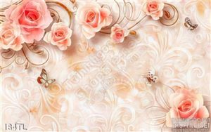 Tranh lụa 3D hoa hồng nền giả ngọc