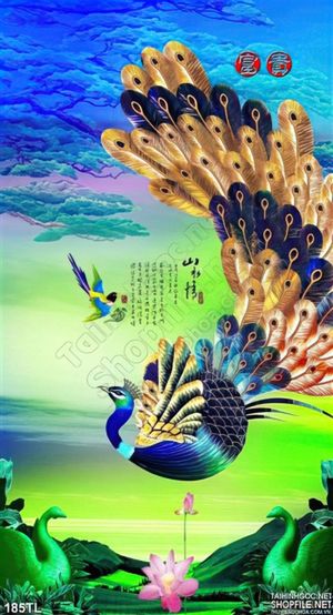 Tranh lụa 3D chim công dát vàng
