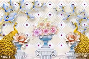 Tranh lụa 3D chim công dát vàng và hoa