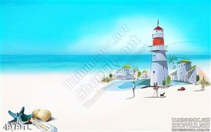 Tranh hải đăng trên biển dán tường đẹp